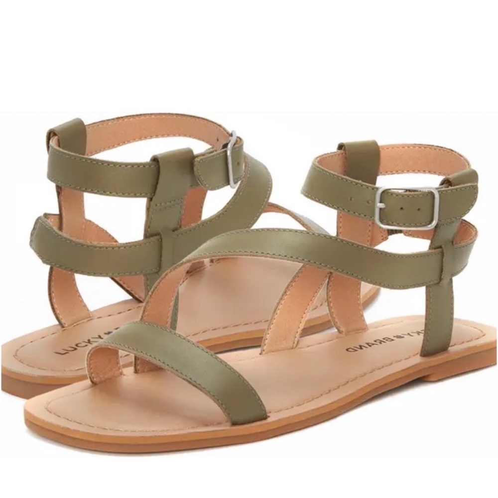New Lucky Brand Byleth Woman’s Strappy Leather Sandal Olive Green NIB - Picture 4 of 10